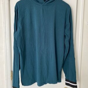 Denim & Flower Teal Hoodie with Black and White Accents Men's Size Large